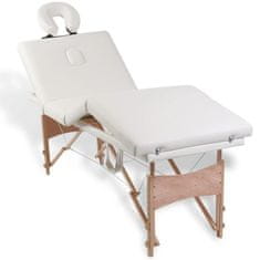 Greatstore Krémově bílý skládací masážní stůl se 4 zónami a dřevěný rám