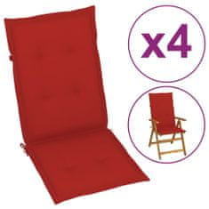 Vidaxl Polstry na zahradní židle 4 ks, červené, 120x50x3 cm