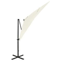 Vidaxl Konzolový slunečník s tyčí a LED světly pískový 250 cm