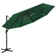 shumee VidaXL 4patrový deštník na hliníkové tyči, zelený, 3x3 m