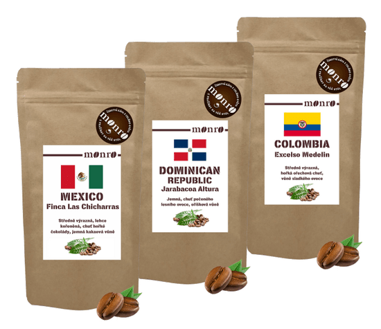 Káva Monro Degustační balíčky zrnkové kávy Arabiky po 250g