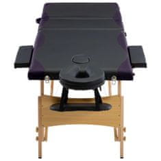 Skládací masážní stůl 3 zóny dřevěný černý a fialový