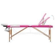 Vidaxl Skládací masážní stůl 3 zóny dřevěný bílý a růžový