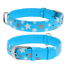 WAUDOG obojek kožený Stars modrý (21-29cm/1,2cm)