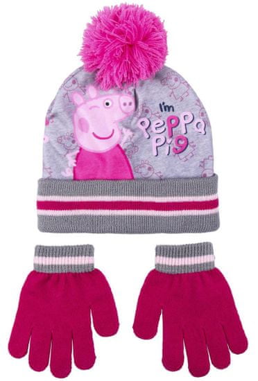 Disney dívčí šedý set čepice a rukavic Peppa Pig 2200009619 4-8 let