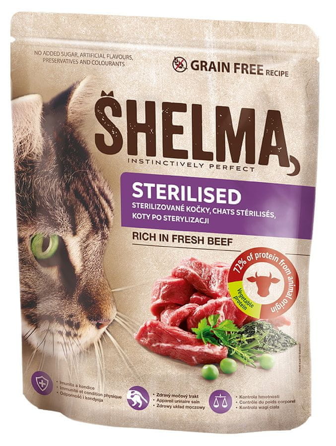 Levně SHELMA bezobilné granule STERILE s čerstvým hovězím pro dospělé kočky 1,4 kg