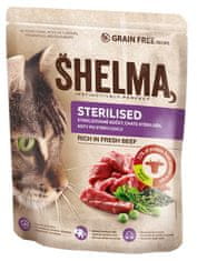 SHELMA bezobilné granule STERILE s čerstvým hovězím pro dospělé kočky 1,4 kg