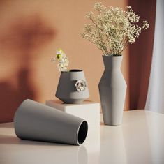 AmeliaHome Keramická váza Burmilla šedá, velikost 12,5x12,5x22,5