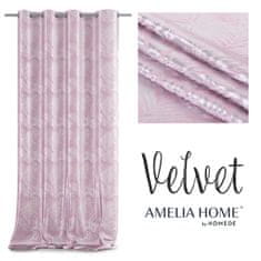 AmeliaHome Závěs Velvet Silver Leaves růžový, velikost 140x245