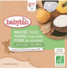 Babybio svačinka s kokosovým mlékem - jablko a hruška 4x85 g