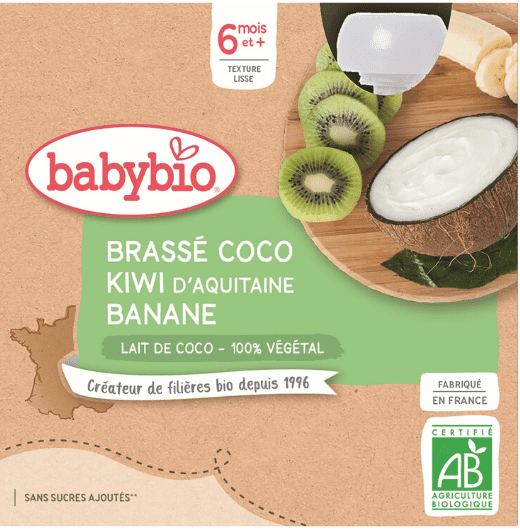 Levně Babybio svačinka s kokosovým mlékem - kiwi a banán 4x85 g