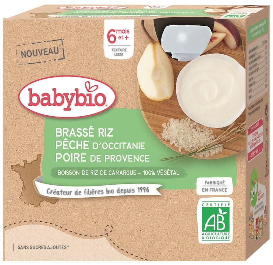 Babybio rýžová kaše s broskví a hruškou 4x85 g