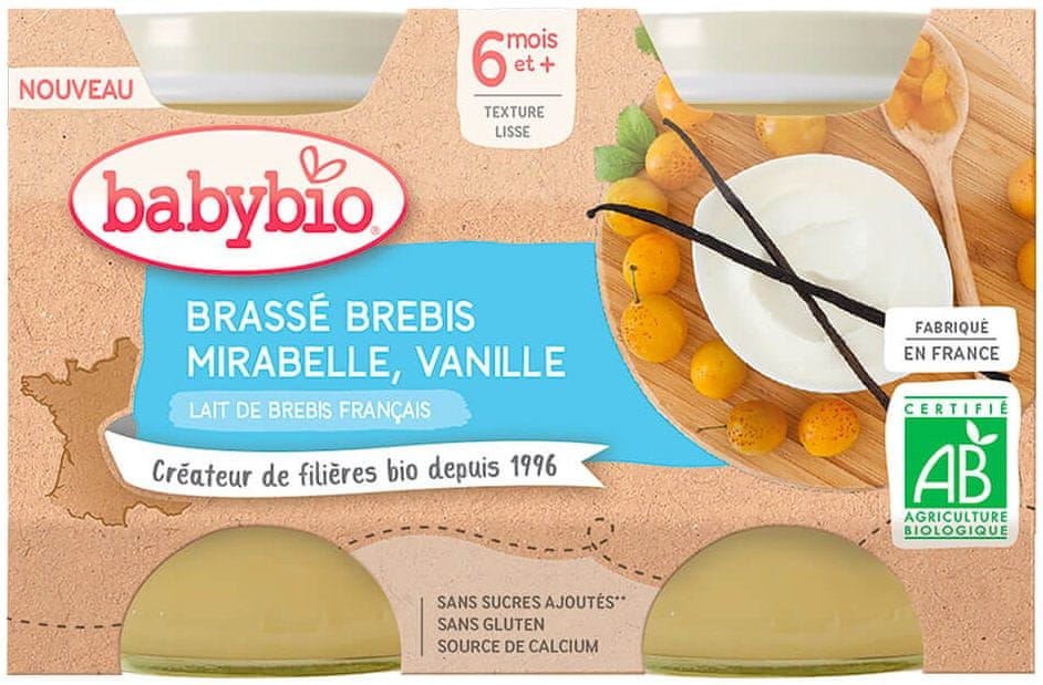 Levně Babybio Brassé z ovčího mléka mirabelky vanilka 2x130 g
