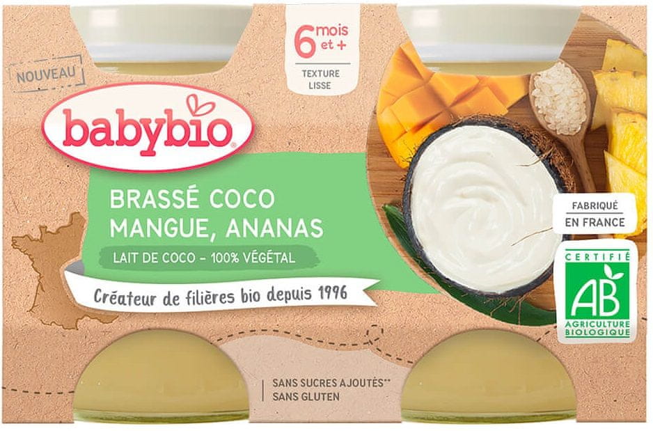 Levně Babybio Brassé z kokosového mléka mango ananas 2x130 g