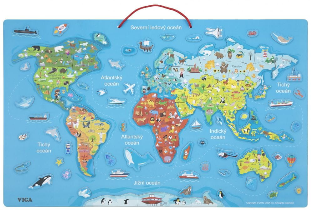 Levně Viga Dřevěná mapa světa s tabulí