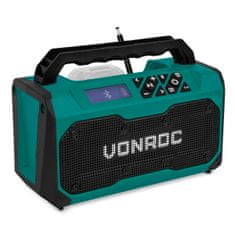 VONROC VONROC Rádio pro pracoviště 20V - FM, bluetooth a USB | Bez baterie a rychlonabíječky