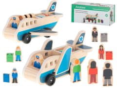 Ikonka Dřevěné dvoupatrové letadlo Transporter + kufry pro cestující