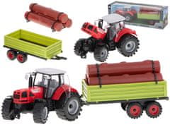 Ikonka Zemědělské vozidlo traktor s přívěsem + hromady dřeva