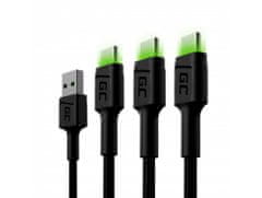 Green Cell KABGCSET02 set 3 rychlodobíjecích kabelů Ray USB-C 120 cm zelená LED