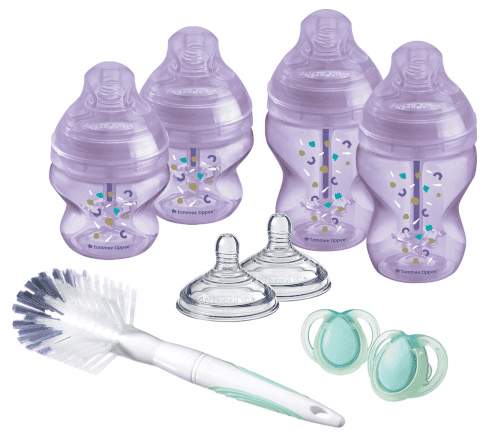 Tommee Tippee Sada kojeneckých lahviček C2N ANTI-COLIC s kartáčem Purple