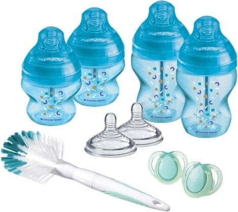 Tommee Tippee Sada kojeneckých lahviček C2N ANTI-COLIC s kartáčem Blue