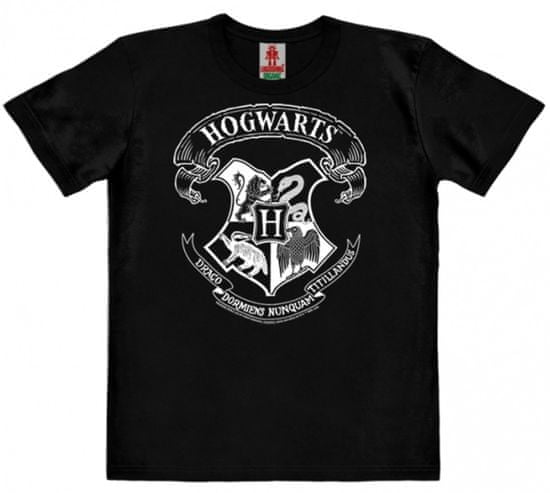 CurePink Dětské tričko Harry Potter: Erb Bradavic - Hogwarts Crest (výška 104-116 cm) černá bavlna