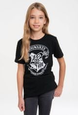 CurePink Dětské tričko Harry Potter: Erb Bradavic - Hogwarts Crest (výška 140 cm) černá bavlna