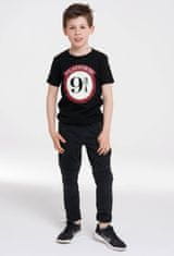CurePink Dětské tričko Harry Potter: Nástupiště 9 3/4 - Platform 9 3/4 (výška 140-152 cm) černá bavlna