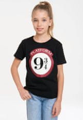 CurePink Dětské tričko Harry Potter: Nástupiště 9 3/4 - Platform 9 3/4 (výška 140-152 cm) černá bavlna