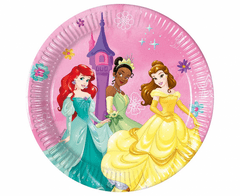 Procos Papírové talíře Ariel, Tiana a Bella Disney Princess - 8 ks / 19,5 cm
