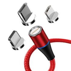 W-STAR W-star magnetický USB kabel 3v1, USBC, micro USB, lightning, 5A, Led, červená 2m, MG3BRD2 