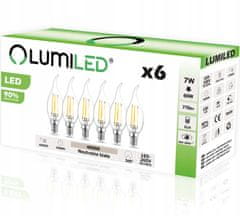 LUMILED 6x LED žárovka E14 7W = 60W 4000K Svíčka FILAMENT
