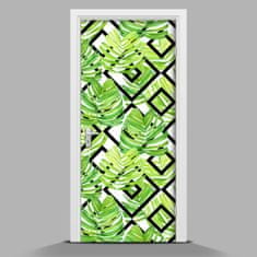 Wallmuralia Samolepící tapeta na dveře Listy na geometrickém pozadí 75x205 cm