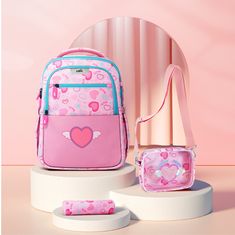 Klarion Nádherná ergonomická růžová školní taška Amálka s penálem a svačinovou taškou - sada