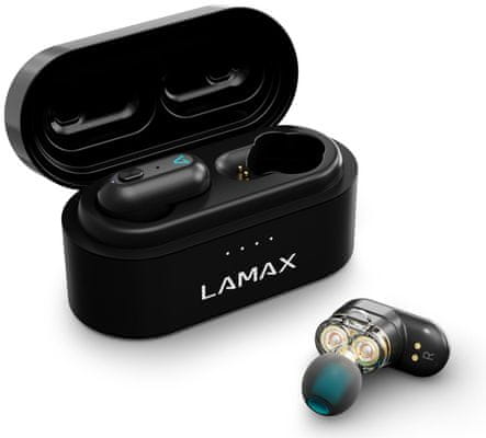  bezdrátová Bluetooth sluchátka lamax duals1 dualbeat nezkreslený zvuk pohodlná konstrukce uzavřená hlasový asistent mikrofon pro handsfree dlouhá výdrž na nabití dotykové ovládání