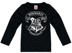 CurePink Dětské tričko Harry Potter s dlouhým rukávem: Erb Bradavic - Hogwarts Logo (výška 104 cm) černá bavlna