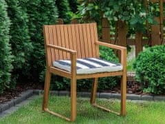 Beliani Zahradní židle ze světle hnědého dřeva s modrým pruhovaným polštářem SASSARI