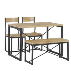 Beliani Jídelní sada jídelní stůl 2 židle a lavice světlé dřevo s černou FLIXTON