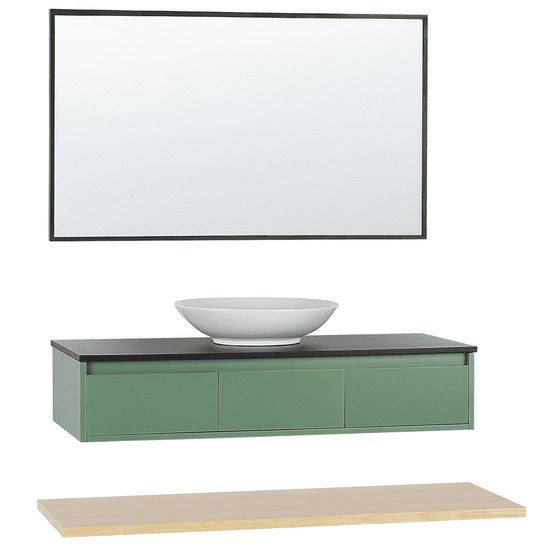 Beliani Sestava koupelnového nábytku zelená / světlé dřevo ZARAGOZA