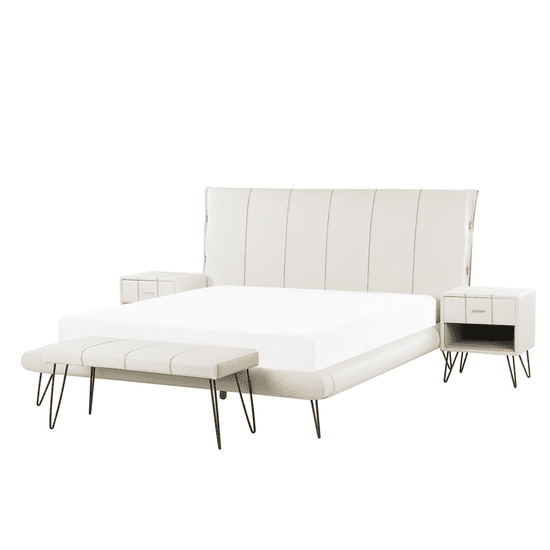 Beliani Souprava nábytku do ložnice eko kůže 160 x 200 cm bílá BETIN