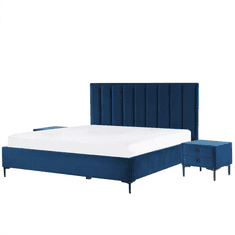 Beliani Sametový nábytek do ložnice 180 x 200 cm modrý SEZANNE