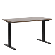 Beliani Manuálně nastavitelný psací stůl tmavé dřevo a černá 130 x 72 cm DESTIN II