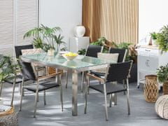 Beliani Sada zahradního nábytku stůl s bílou skleněnou deskou 180 x 90 cm 6 černých rattanových židlí GROSSETO