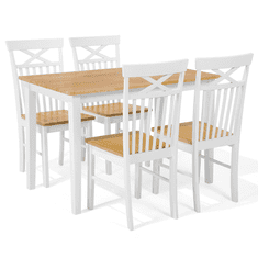 Beliani Bílý dřevěný jídelní set pro čtyři osoby 120 x 75 cm HOUSTON