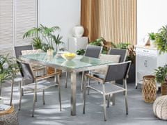 Beliani Sada zahradního nábytku stůl s bílou skleněnou deskou 180 x 90 cm 6 šedých židlí GROSSETO