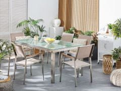 Beliani Sada zahradního nábytku stůl s bílou skleněnou deskou 180 x 90 cm 6 béžových židlí GROSSETO
