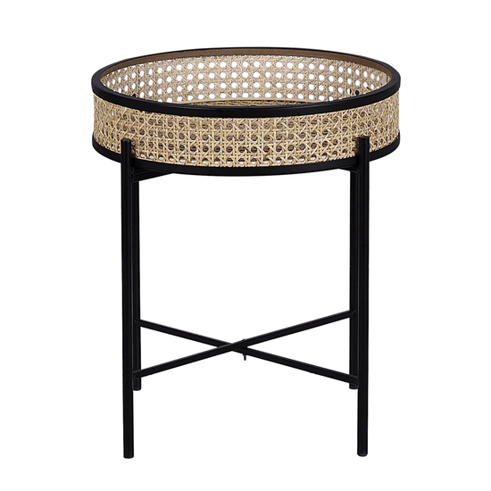 Beliani Odkládací stolek černý se světle ratanovým vzorem VIENNA