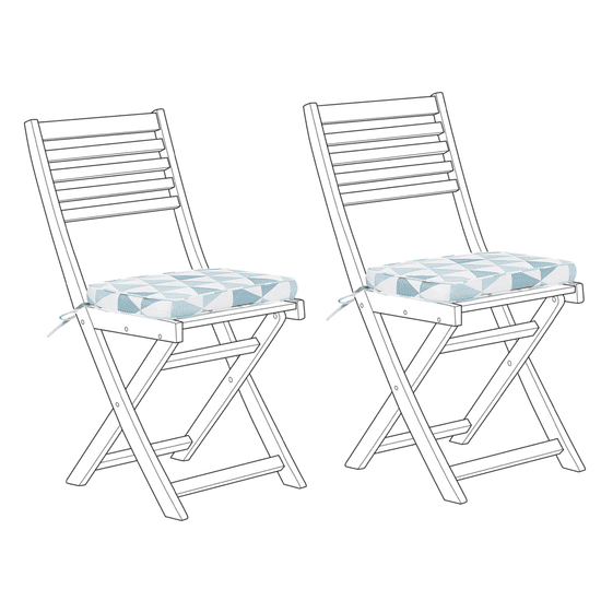Beliani Sada 2 polštářů na zahradní židli v modrých trojúhelnících 29 x 38 x 5 cm FIJI