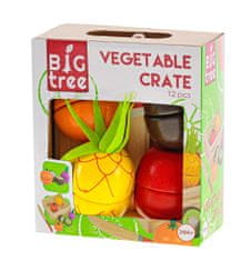 2-Play Big Tree košík dřevěný 14x12 cm s krájecím ovocem/zeleninou 11-13 dílků