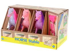 Mikro Trading Kůň se sedlem a doplňky v papírové stáji - 18 cm - růžový